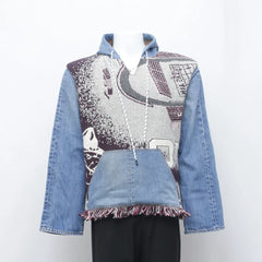 Reworked Denim Tapestry Hoodie - Wholesale