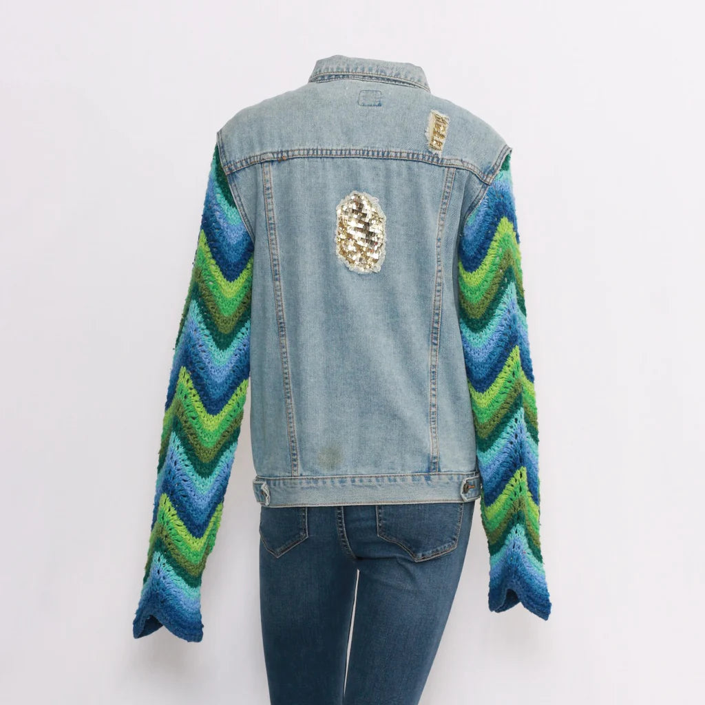 Reworked Denim Jacket With Tapestry Patches - Wholesale